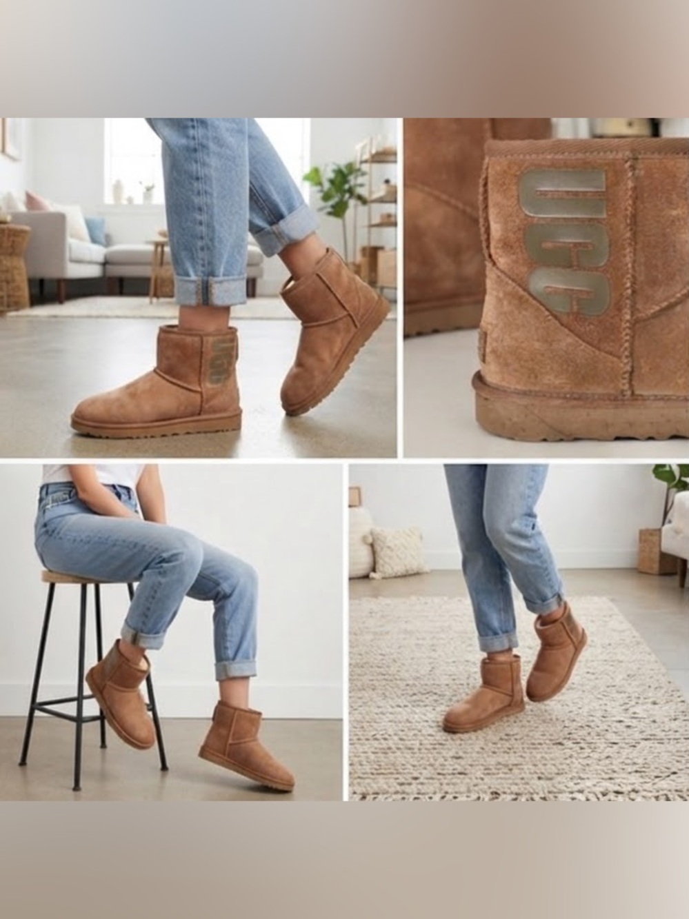 UGG Classic Mini Boots - Chestnut Color - Suede - Sheepskin Lining